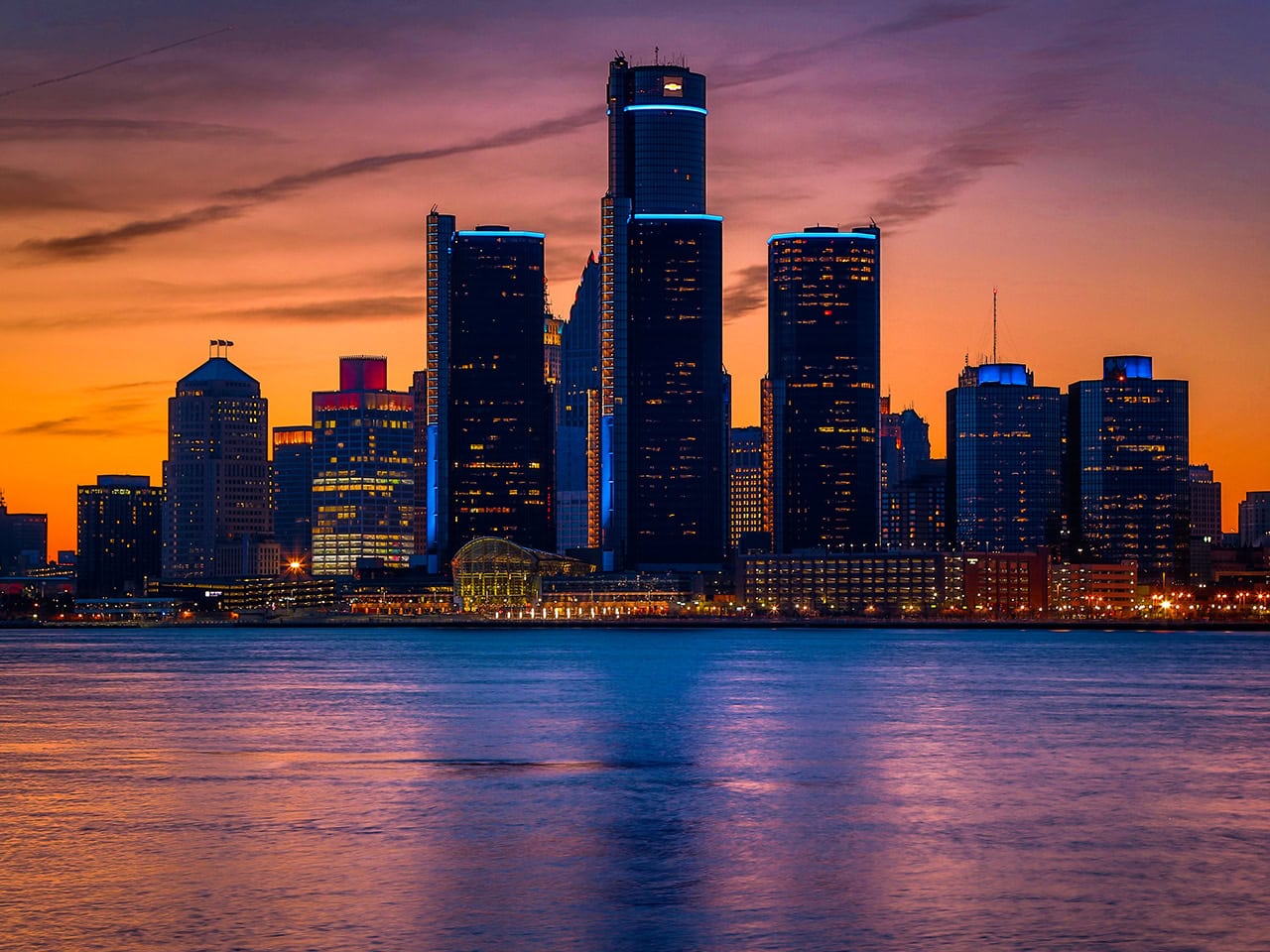 Detroit skyline at night