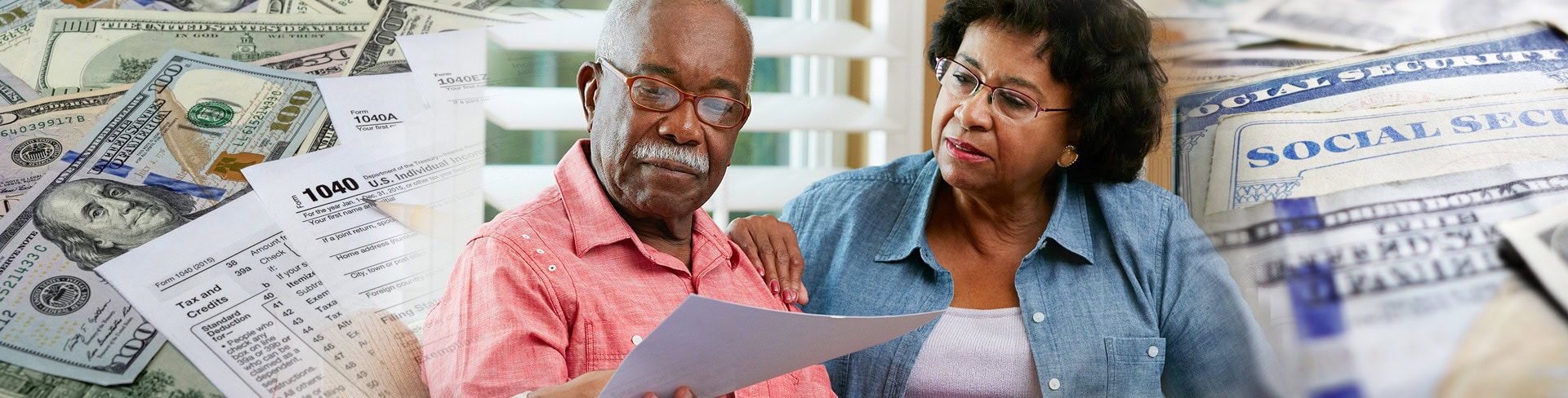 Older couple reviewing paperwork