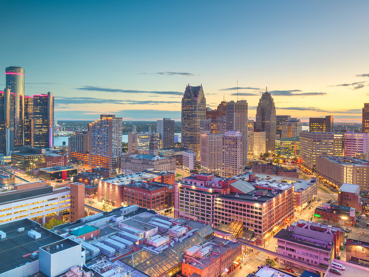 Detroit skyline at dusk