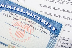 close up of social security form and card