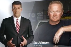 Attorney Stu Johnson in a frame of a TV commercial